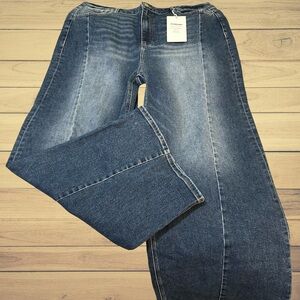 NWT! Classic Freckled Poppy X Risen Stretch Mid-Blue Wide Leg Flare Jeans.Plus